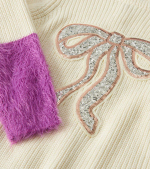 Hatley Fluffy Sleeve Sweater in Gold Bow