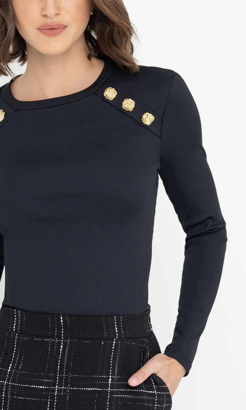 Generation Love Patton Ribbed Top in Black