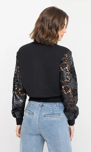 Generation Love Theron Guipure Sleeve Sweatshirt in Black