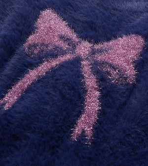 Hatley Pink Bow Fuzzy Cardigan in Bright Cobalt