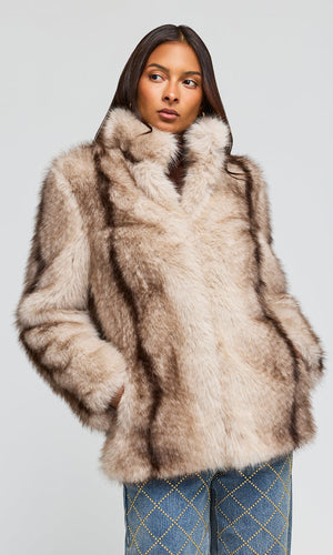 Generation Love Genesis Faux Fur Jacket in Toasted Beige