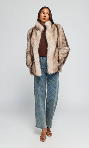 Generation Love Genesis Faux Fur Jacket in Toasted Beige
