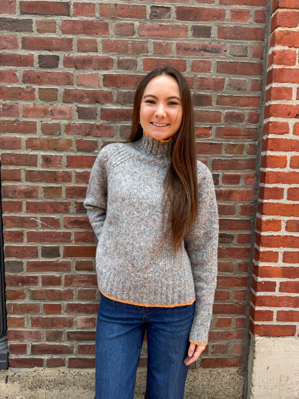Autumn Cashmere Tipped Tweed Mock Sweater in Quarry Combo