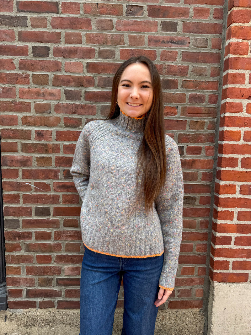Autumn Cashmere Tipped Tweed Mock Sweater in Quarry Combo