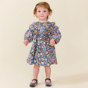 Pink Chicken Baby Everly Dress in True Blue Sketched Floral
