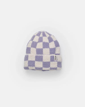 7am Enfant Fuzzy Checkered Ribbed Beanie in Ecru/Taro