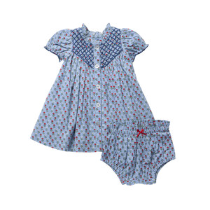 Pink Chicken Lucia Dress Set in Light Blue Carnations