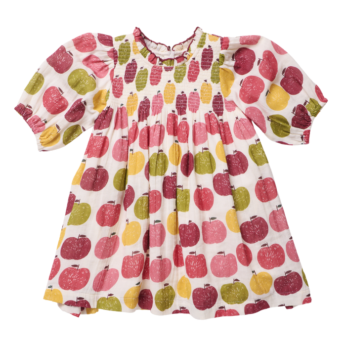 Pink Chicken Puff Sleeve Stevie Dress in Pink Delicious Apples