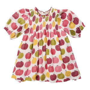 Pink Chicken Puff Sleeve Stevie Dress in Pink Delicious Apples