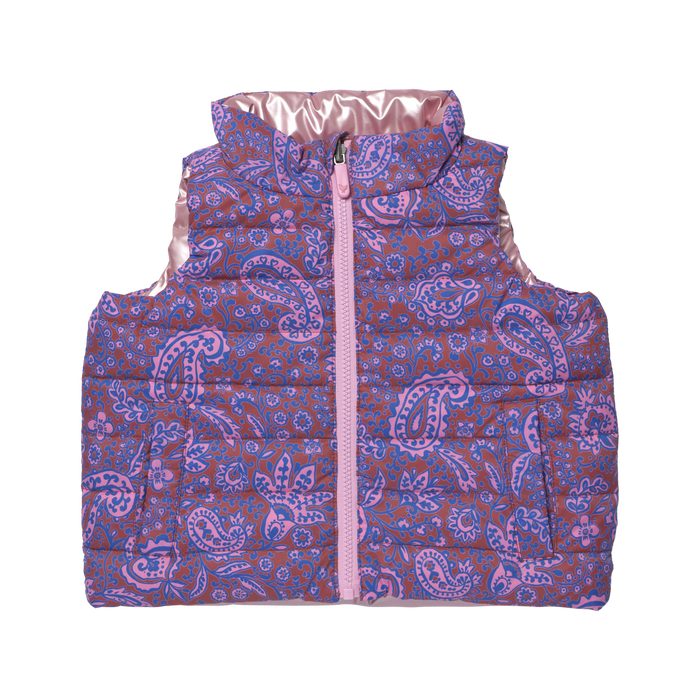 Pink Chicken Reversible Riley Vest in Purple Paisley Vines