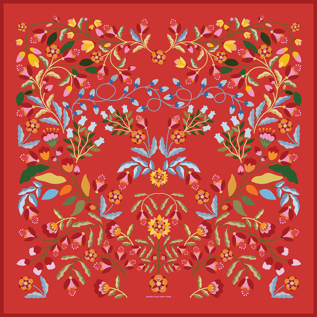 Jessie Zhao New York 25" Double Sided Silk Scarf Festival Flora