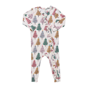 Pink Chicken Bamboo Ruffle Romper in Christmas Trees