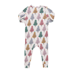 Pink Chicken Bamboo Ruffle Romper in Christmas Trees