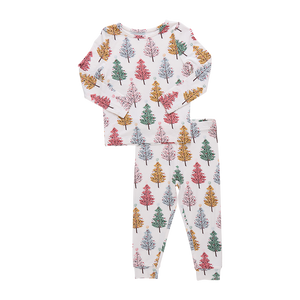 Pink Chicken Bamboo Pajama Set in Christmas Trees