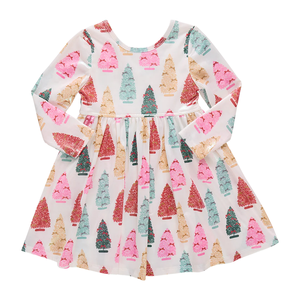 Pink Chicken Lamé Steph Dress in Bottle Brush Trees