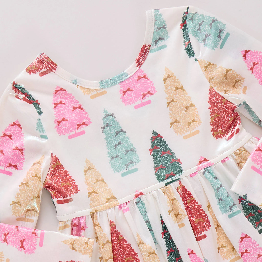 Pink Chicken Lamé Steph Dress in Bottle Brush Trees