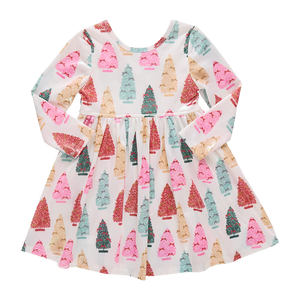 Pink Chicken Lamé Steph Dress in Bottle Brush Trees