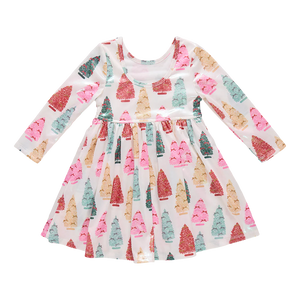 Pink Chicken Lamé Steph Dress in Bottle Brush Trees
