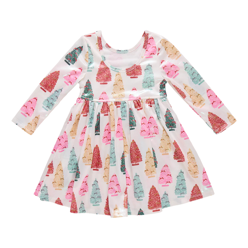 Pink Chicken Lamé Steph Dress in Bottle Brush Trees
