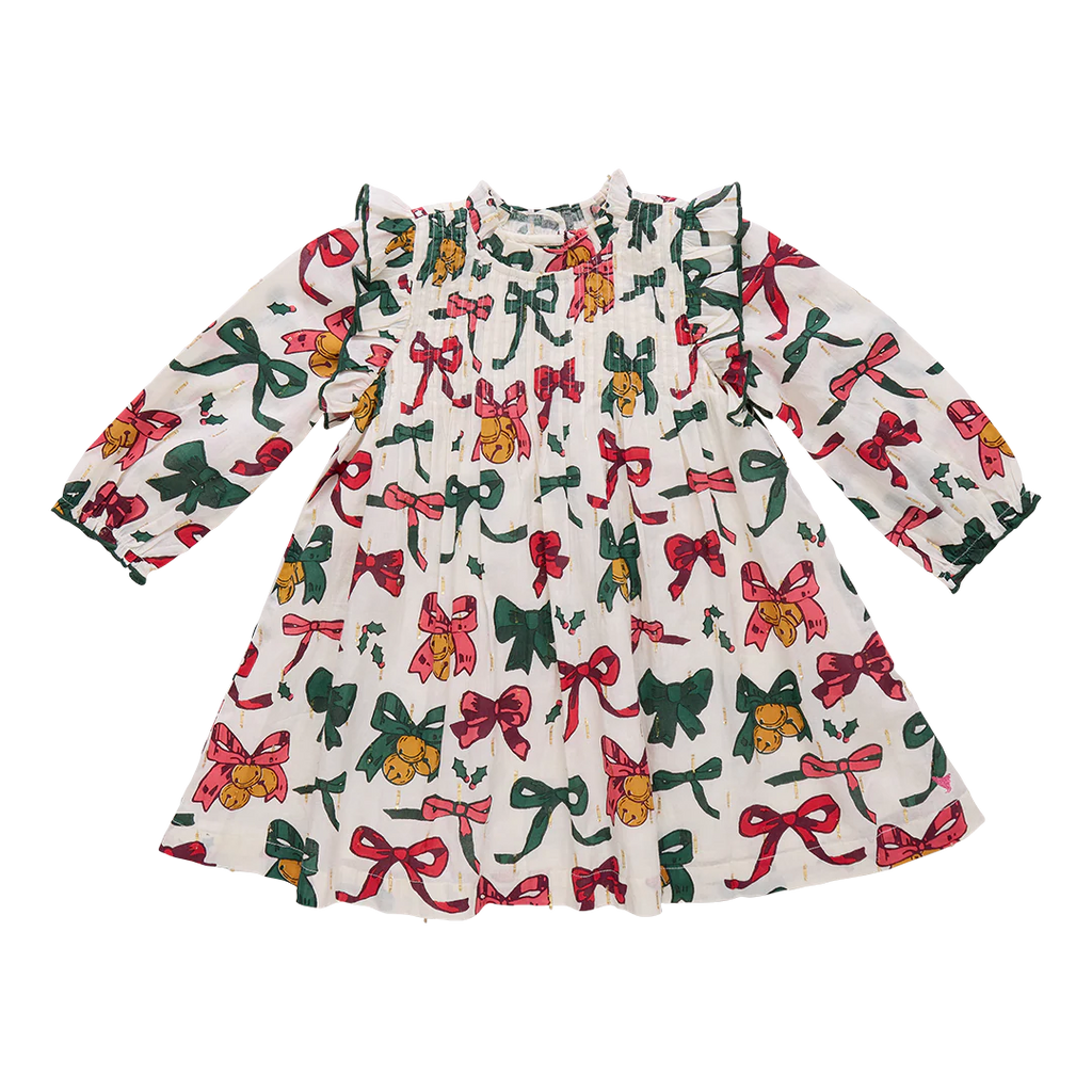 Pink Chicken Jaipur Dress in Christmas Bows and Bells