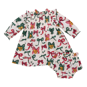Pink Chicken Baby Girls Jaipur Dress in Christmas Bows and Bells