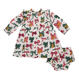 Pink Chicken Baby Girls Jaipur Dress in Christmas Bows and Bells