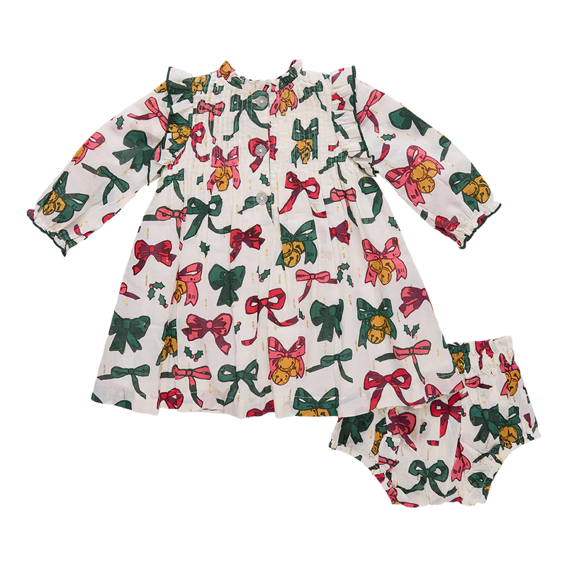 Pink Chicken Baby Girls Jaipur Dress in Christmas Bows and Bells