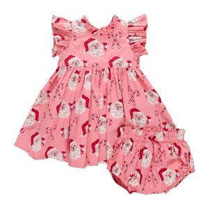 Pink Chicken Baby Girls Jennifer Dress in Pink Candy Cane Santas