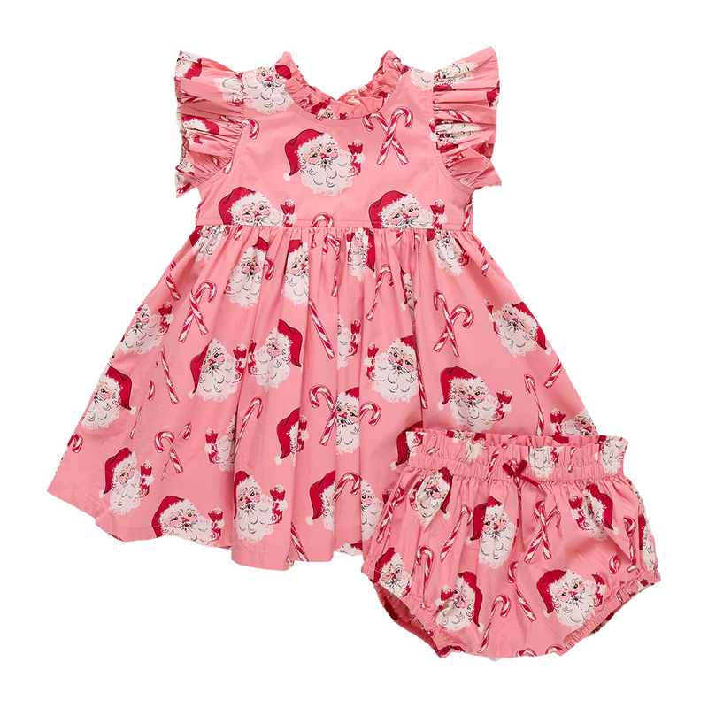 Pink Chicken Baby Girls Jennifer Dress in Pink Candy Cane Santas