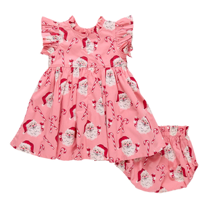 Pink Chicken Baby Girls Jennifer Dress in Pink Candy Cane Santas