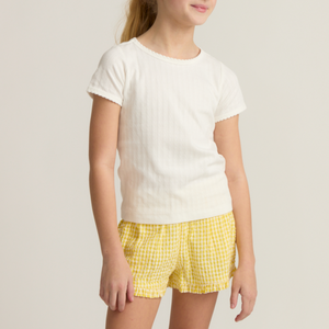 Minnow Pointelle Puff Sleeve Shirt in White