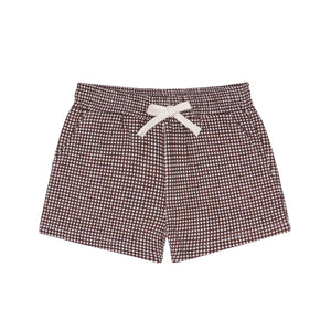 Minnow Boys Micro Gingham Shorts in Cocoa