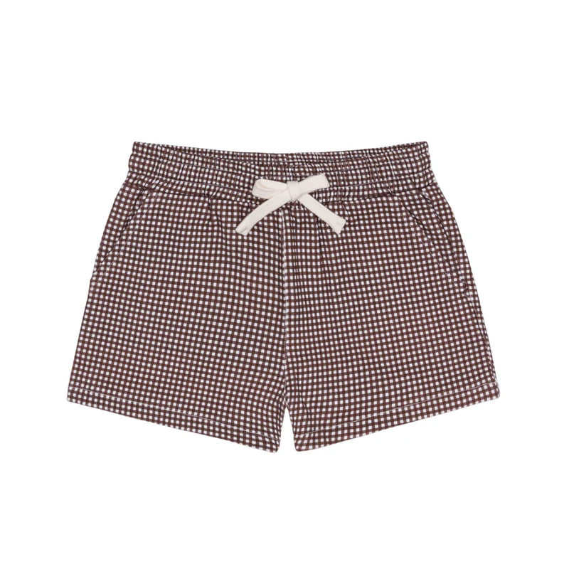 Minnow Boys Micro Gingham Shorts in Cocoa