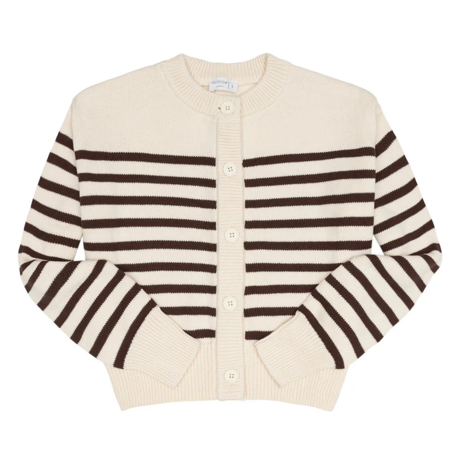 Minnow Women's Knit Cardigan in Cream / Cocoa Stripe