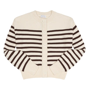 Minnow Women's Knit Cardigan in Cream / Cocoa Stripe