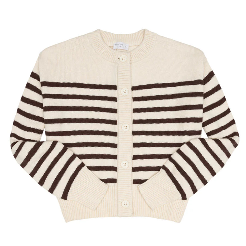 Minnow Women's Knit Cardigan in Cream / Cocoa Stripe
