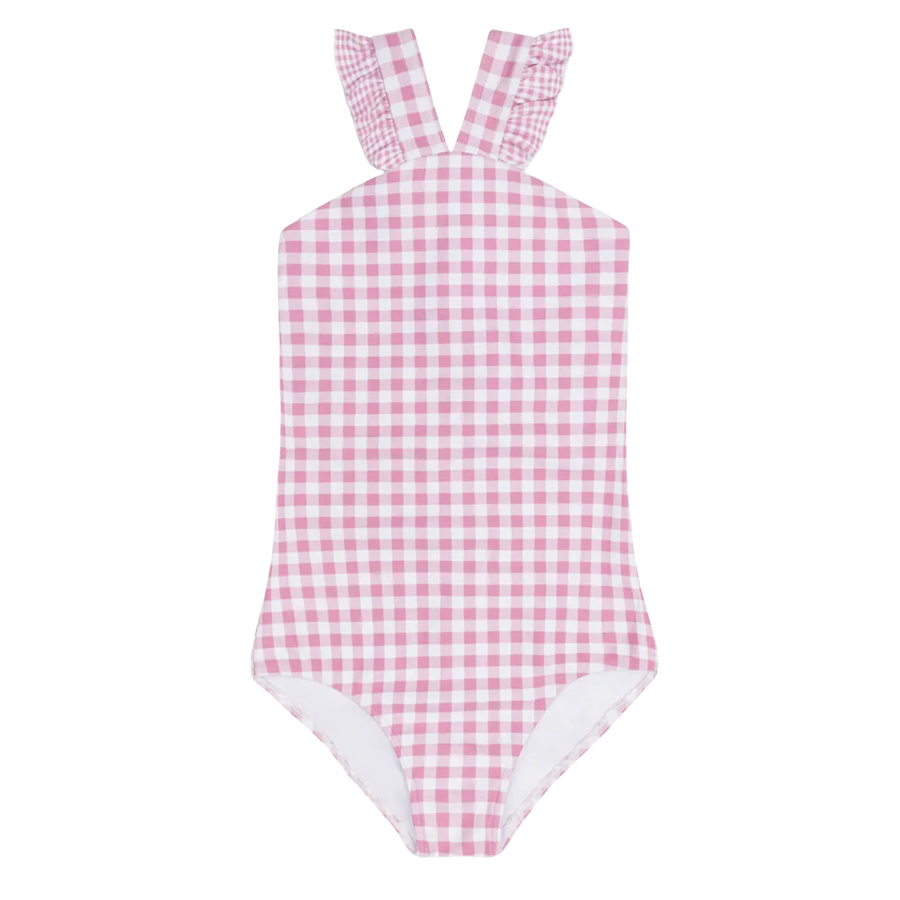 Minnow V-neck Crossover One Piece in Blush Gingham