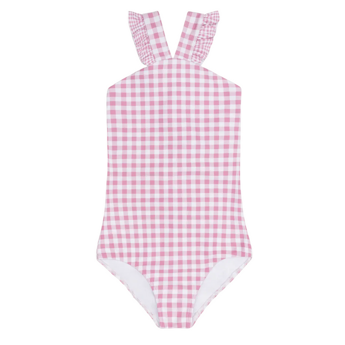 Minnow V-neck Crossover One Piece in Blush Gingham