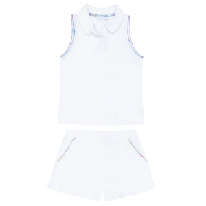 Minnow French Terry Tennis Tank Top And Short Set in White