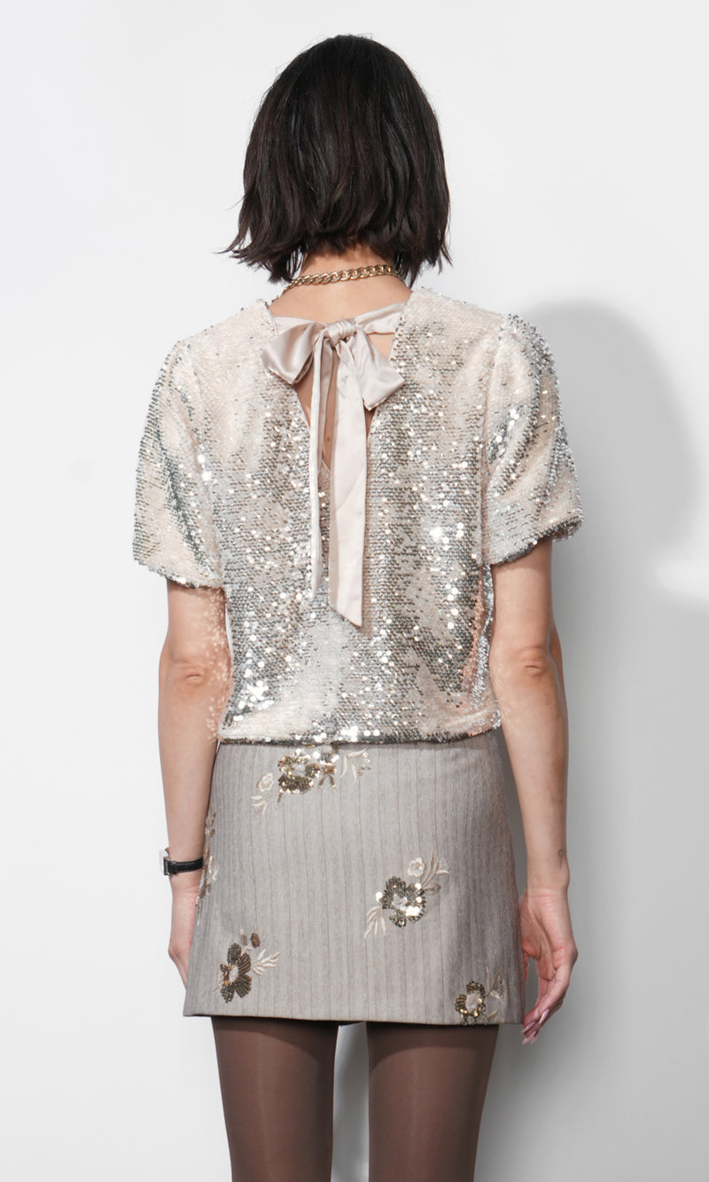 Greylin  Grace Velvet Sequin Bubble Top in Cream