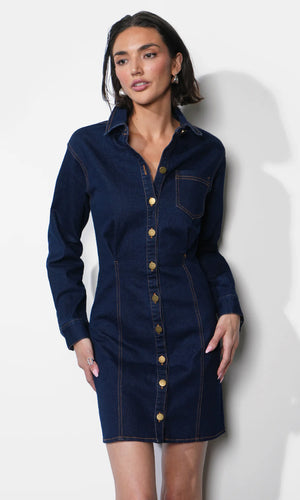 Greylin Calista Button Up Denim Dress in Indigo