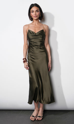 Greylin Leah Jewel Strap Slip Dress in Olive
