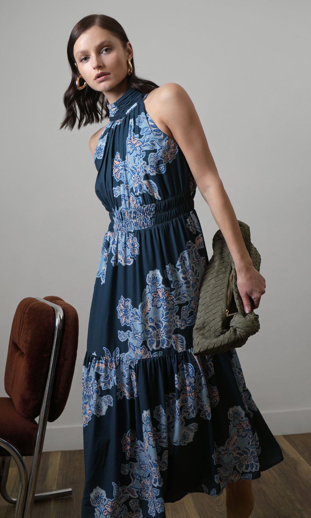 Greylin Leya Halter Midi Dress in Teal