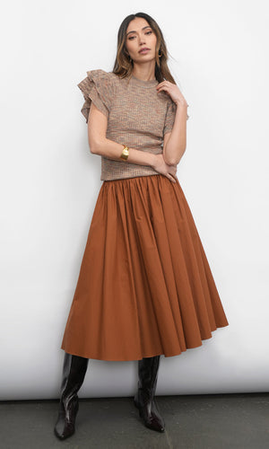 Greylin Rowe Crewneck Flutter Sleeve Knit Top in Brown