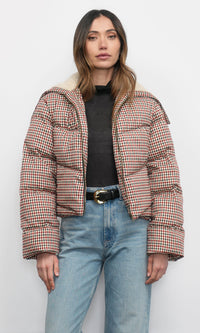 Greylin Sally Gingham Puffer with Shearling Collar in Multi Gingham