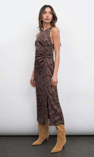 Greylin Marli Ruched Tie Front Midi Dress