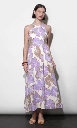 Greylin Ayla Braided Halter Strap Maxi Dress in Cream/Lilac