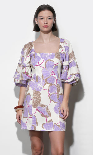 Greylin Emery Bubble Sleeve Piped Mini Dress in Cream/Lilac