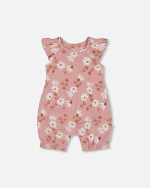 Deux par Deux Muslin Romper in Pink and White