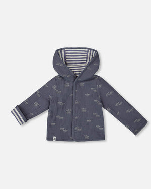 Deux par Deux Reversible Hooded Jacket in Sails and Stripes